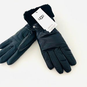 0025 UGG Shearling-Trim Leather-Palm Gloves Mittens Winter Snow